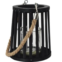 maxibazar Lanterne Noire Ajouree Anse Corde 14X16Cm- Bougies, Senteurs Et Accessoires
