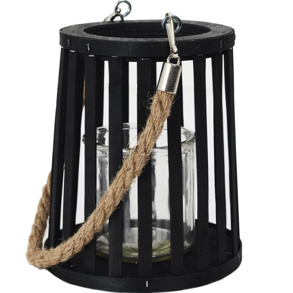 maxibazar Lanterne Noire Ajouree Anse Corde 14X16Cm- Bougies, Senteurs Et Accessoires