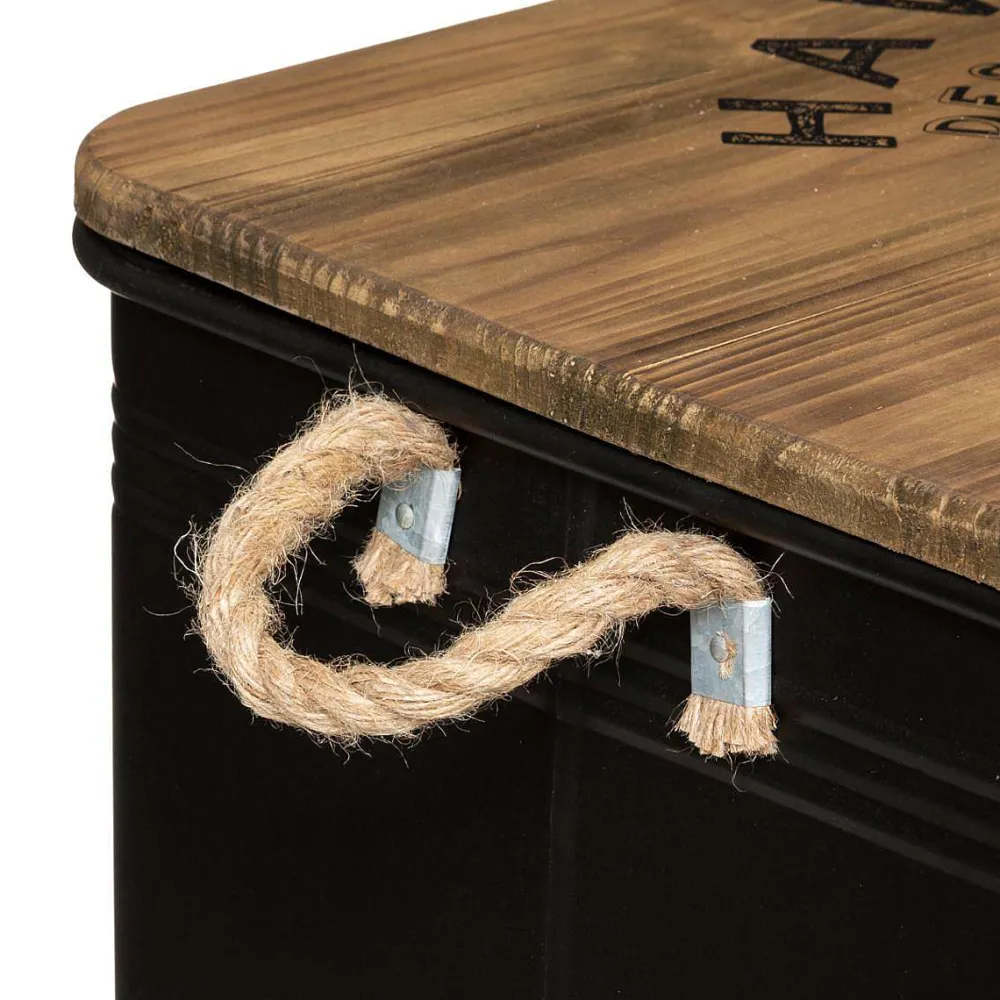 Atmosphera Malles Et Coffres>Malle Metal Bois Noir Cuba D.54.3X34X29.1