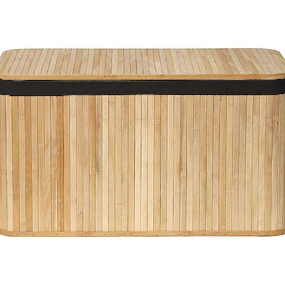 Rangement Salle De Bain|* Malle Rectangulaire 75.5X38.5X42.5Cm Bambou Tissu Lin Noir