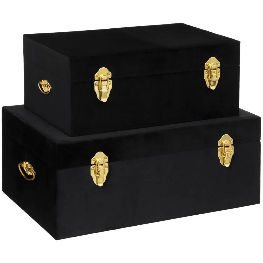 maxibazar Malle Velours Night Noir D.41X24X16.5Cm- Mobilier Romance