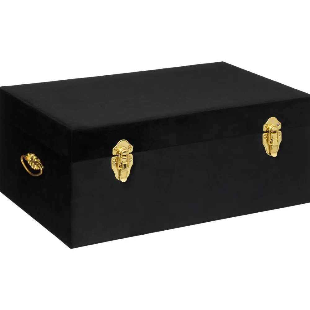 maxibazar Malle Velours Night Noir D.41X24X16.5Cm- Mobilier Romance