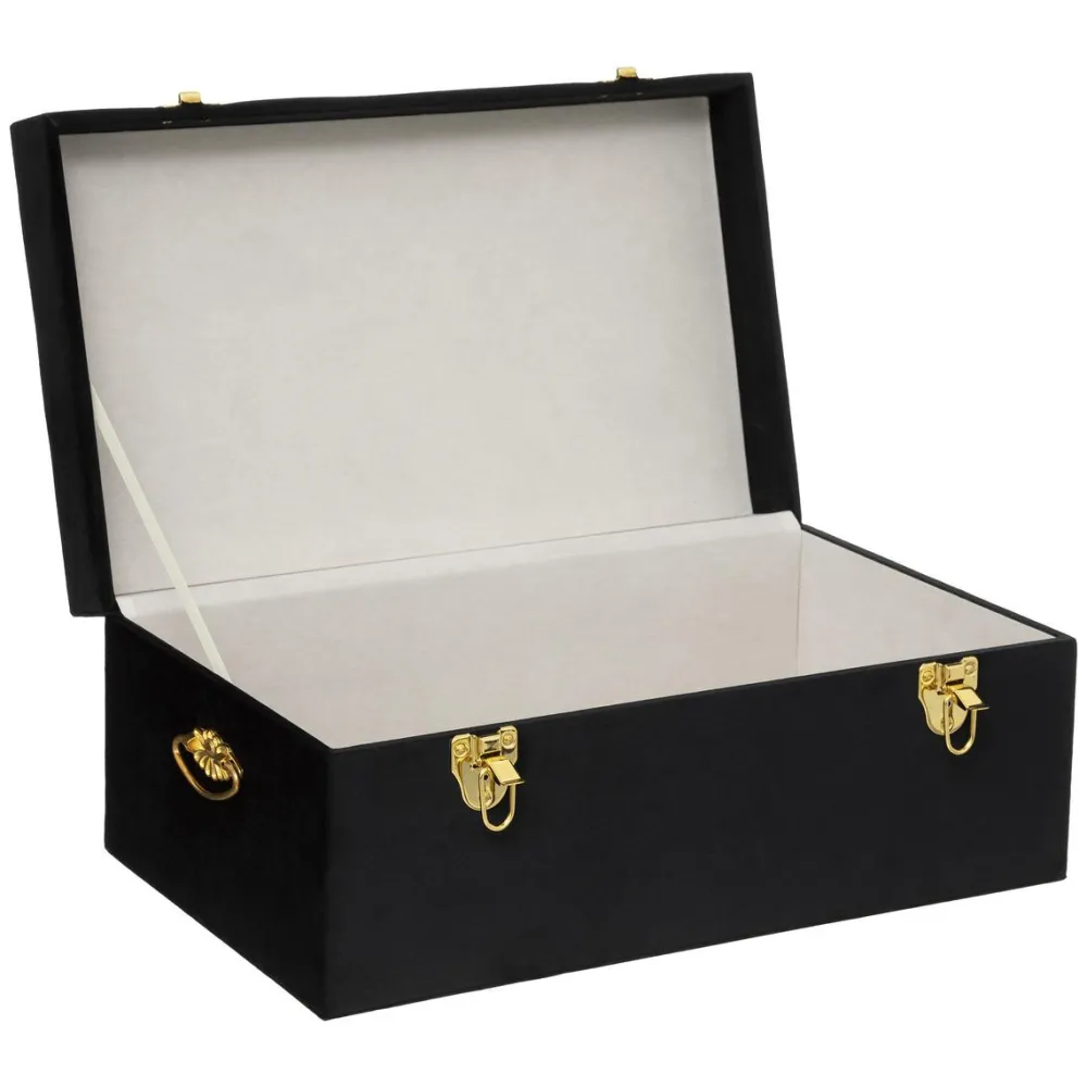 maxibazar Malle Velours Night Noir D.41X24X16.5Cm- Mobilier Romance