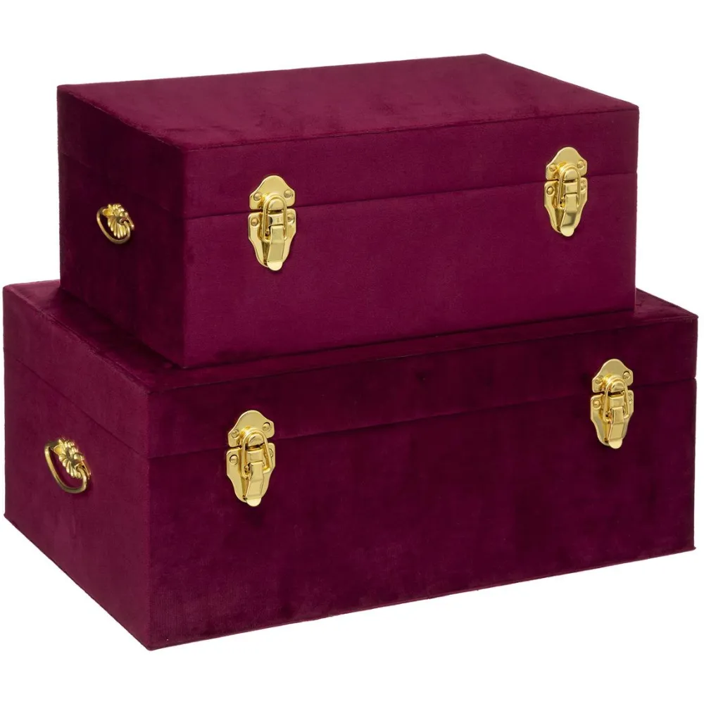 maxibazar Malle Velours Night Rubis D.41X24X16.5Cm- Mobilier Romance