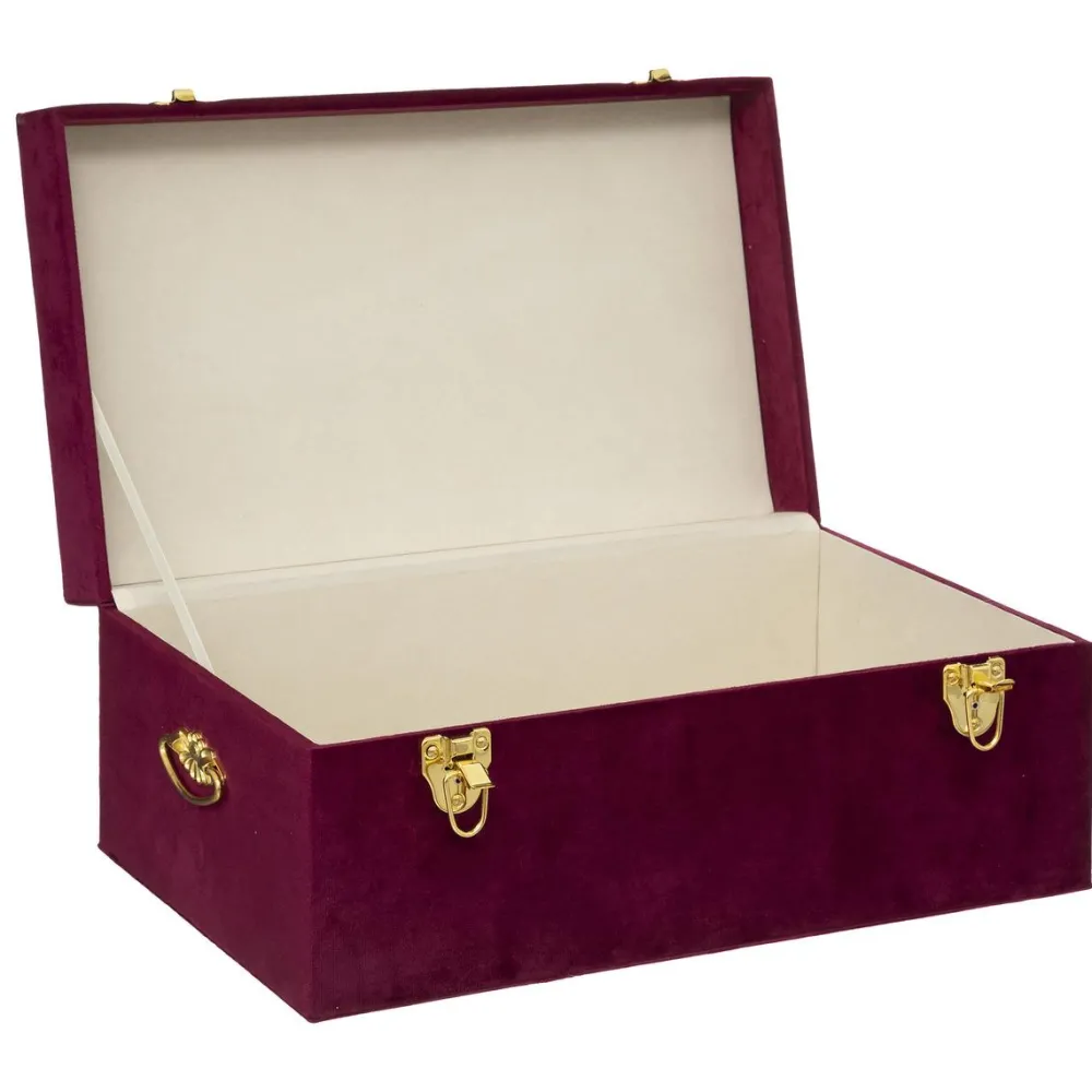 maxibazar Malle Velours Night Rubis D.41X24X16.5Cm- Mobilier Romance