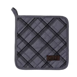 maxibazar Manique Chef Carreaux 20X20Cm Gris Anthracite- Gants De Cuisine Et Maniques