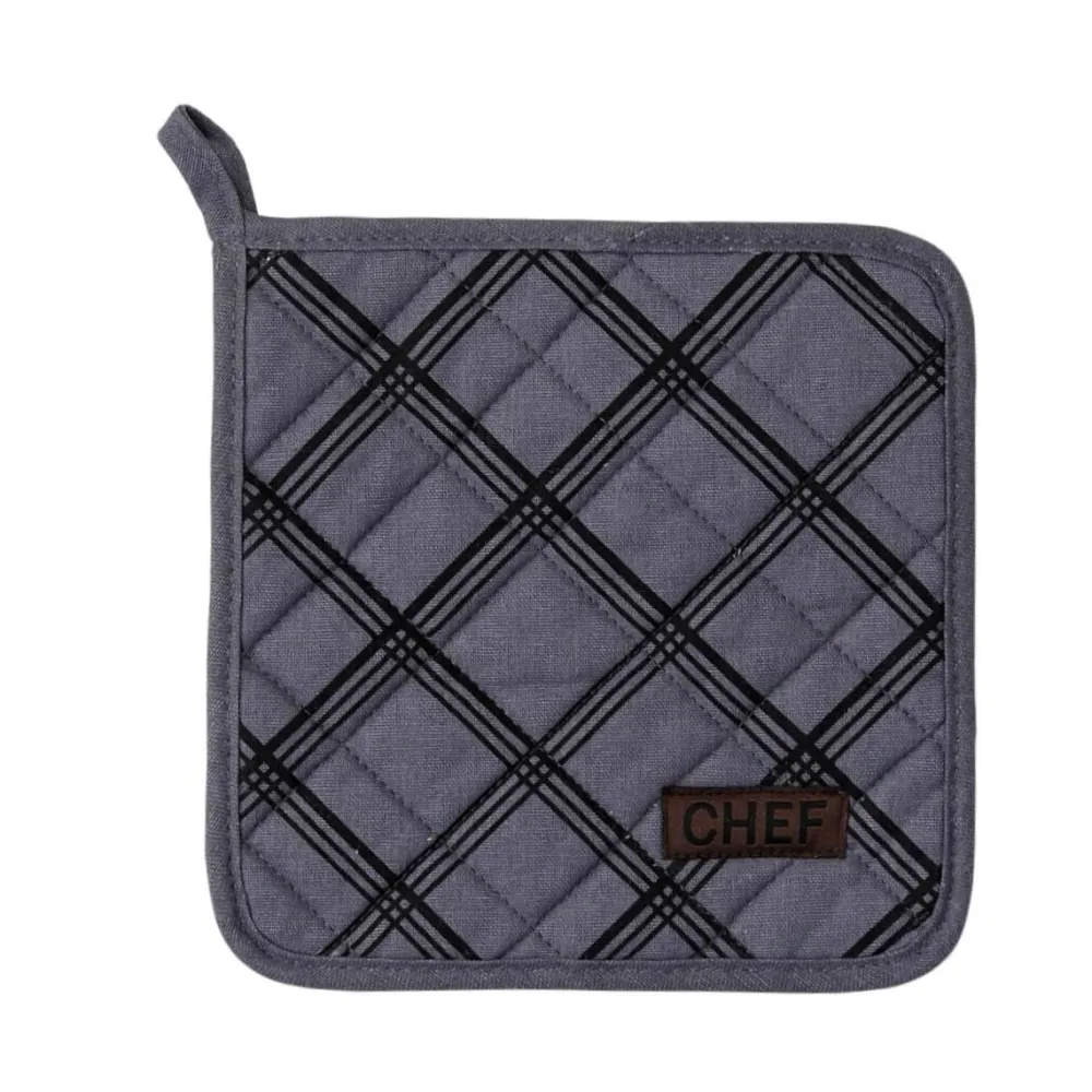 maxibazar Manique Chef Carreaux 20X20Cm Gris Anthracite- Gants De Cuisine Et Maniques