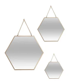 Atmosphera Miroir Hexagonal Metal Chaine X3 Or- Miroirs Deco