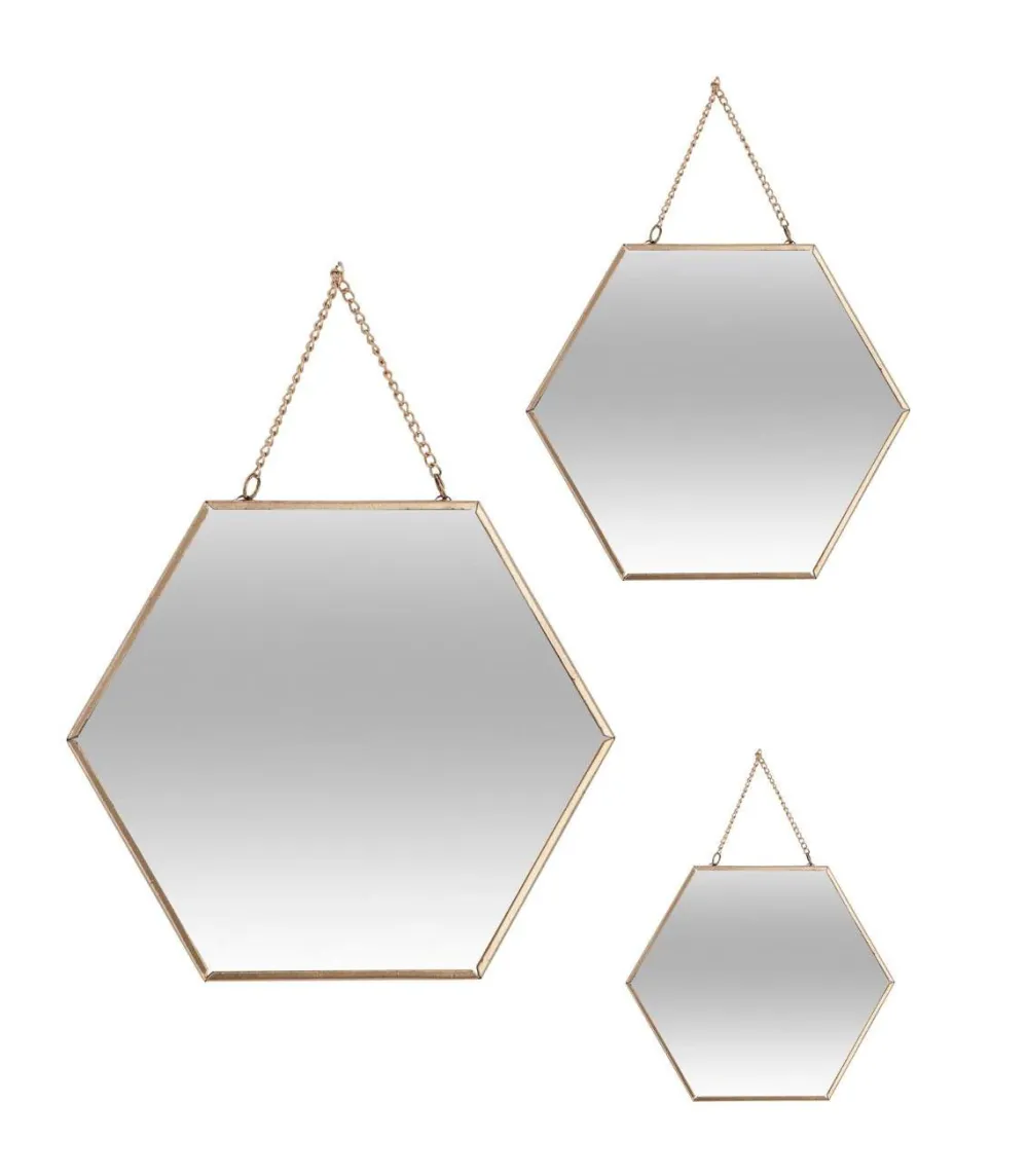 Atmosphera Miroir Hexagonal Metal Chaine X3 Or- Miroirs Deco