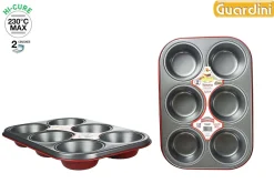 Moules Et Plats|* Moule 6 Muffins Acier Anti Adherent Rouge Rossana