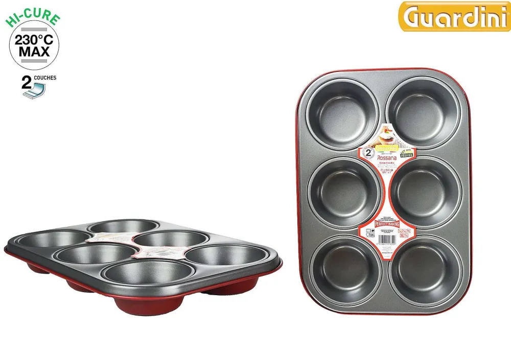 Moules Et Plats|* Moule 6 Muffins Acier Anti Adherent Rouge Rossana