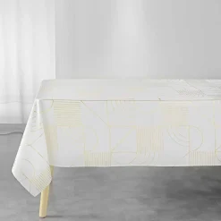 maxibazar Nappe 150X240Cm Metallise Lineor Blanc Or- Nappes