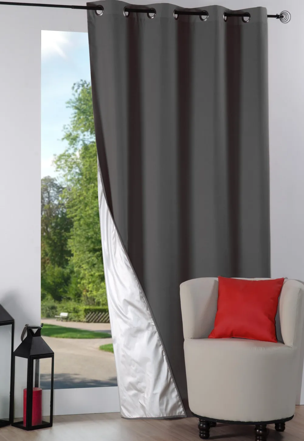 maxibazar Nelson Isolant Rideau 135X240 Anthracite- Rideaux Occultants Et Coussins