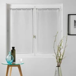 maxibazar Paire Droite Anneaux 2X60X90Cm Milza Blanc- Petits Vitrages