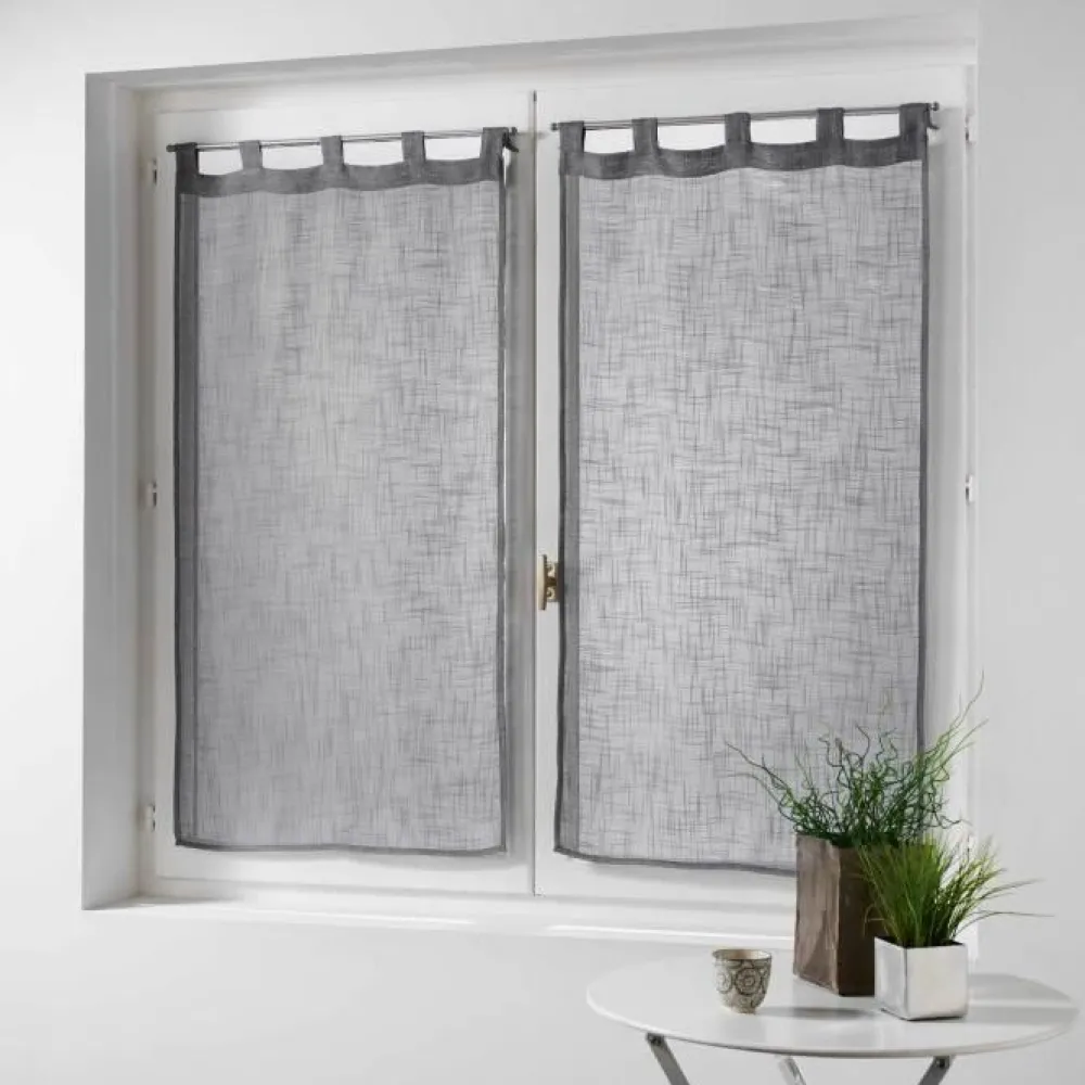 maxibazar Paire Droite Passants 2X60X120Cm Haltona Gris- Petits Vitrages