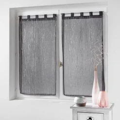 maxibazar Paire Droite Passants 2X60X160Cm Filiane Anthracite- Petits Vitrages