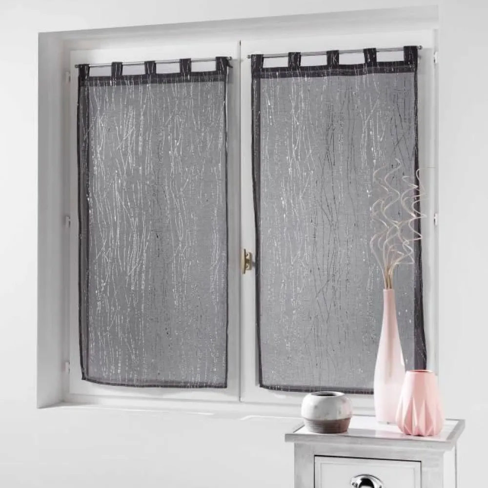maxibazar Paire Droite Passants 2X60X160Cm Filiane Anthracite- Petits Vitrages