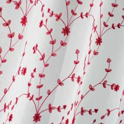 maxibazar Paire Droite Passants 2X60X120Cm Petite Fleur Blanc Rouge- Petits Vitrages