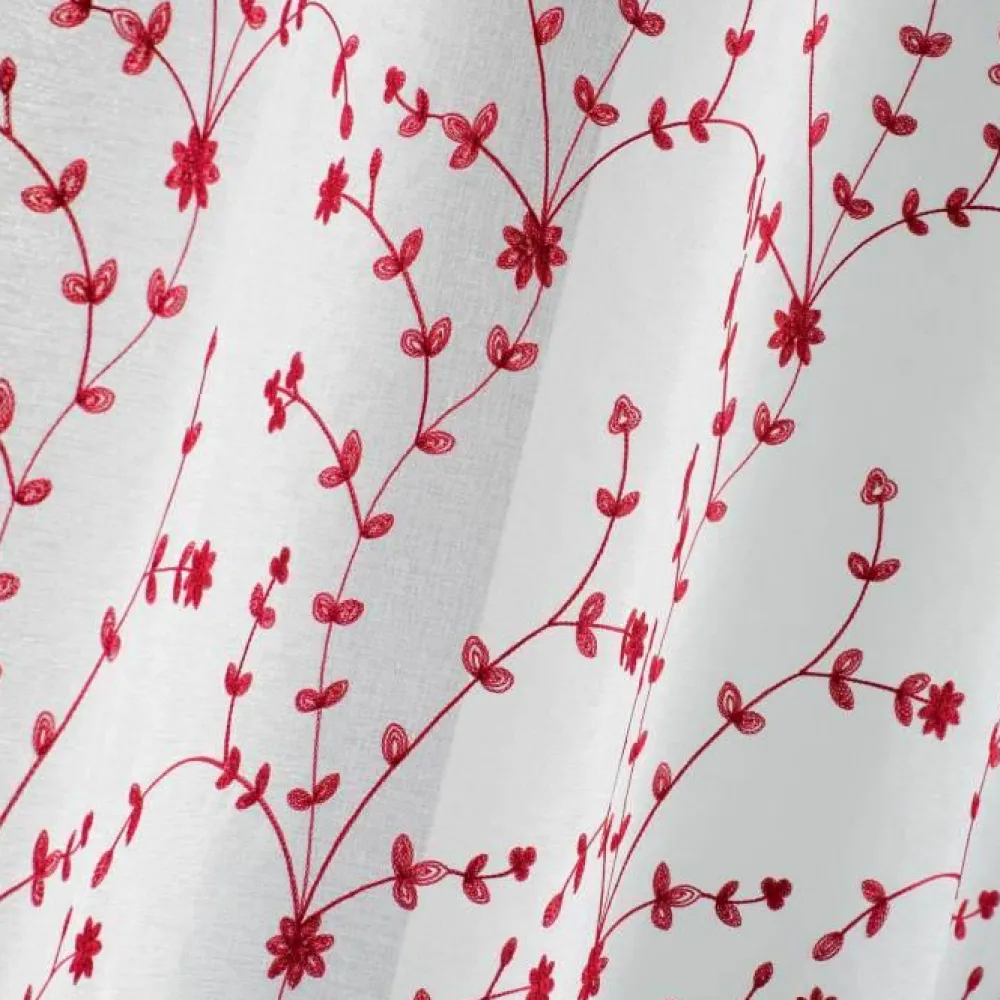 maxibazar Paire Droite Passants 2X60X120Cm Petite Fleur Blanc Rouge- Petits Vitrages
