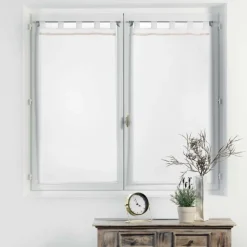 maxibazar Paire Droite Passants 2X60X120Cm Voile Camilla Blanc- Petits Vitrages