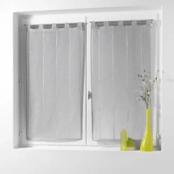 maxibazar Paire Droite Passants 2X60X120Cm Linahe Gris- Petits Vitrages