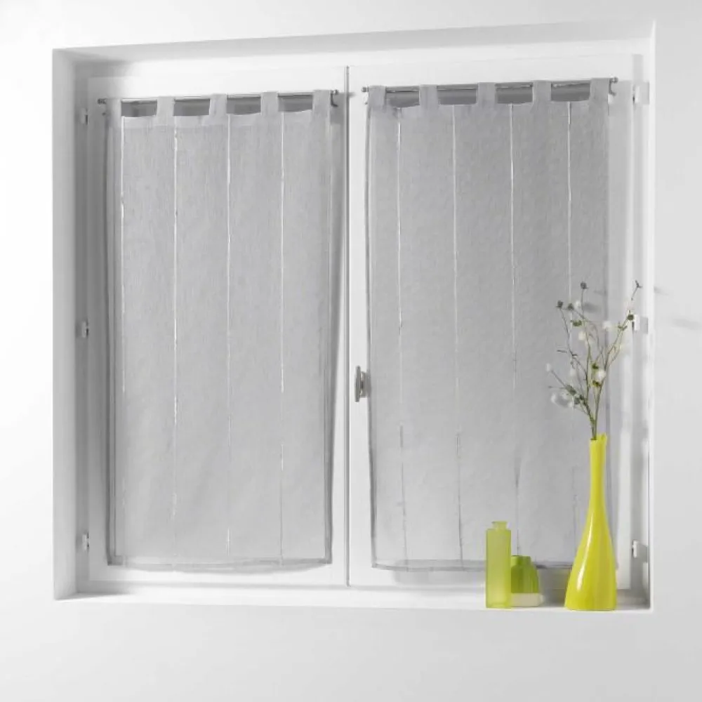 maxibazar Paire Droite Passants 2X60X120Cm Linahe Gris- Petits Vitrages
