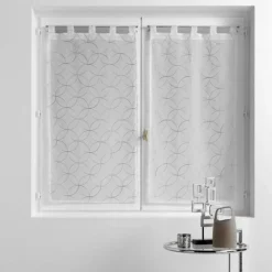 maxibazar Paire Droite Passants 2X60X160Cm Brode Olympia Gris- Petits Vitrages