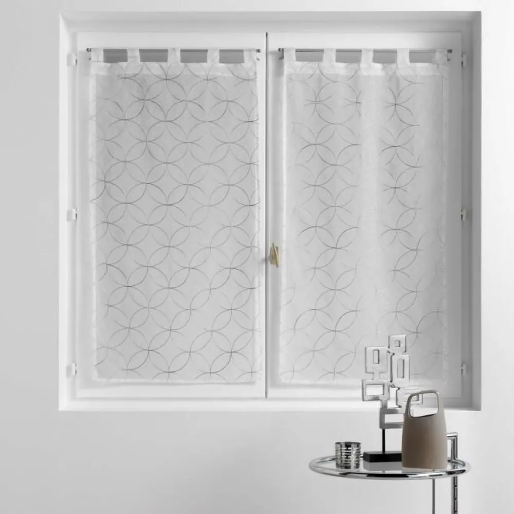 maxibazar Paire Droite Passants 2X60X160Cm Brode Olympia Gris- Petits Vitrages