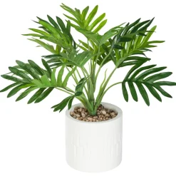 Atmosphera Palmier Pot Ciment Blanc Ethnique H.29Cm- Fleurs Et Plantes En Pot