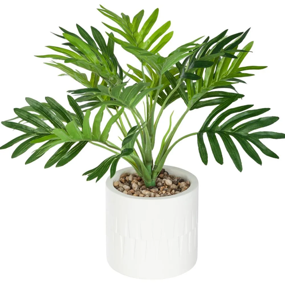 Atmosphera Palmier Pot Ciment Blanc Ethnique H.29Cm- Fleurs Et Plantes En Pot