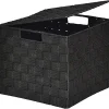 Rangements Deco|* Panier Carre Polyester Avec Couvercle Noir Taille L