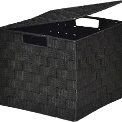 Rangements Deco|* Panier Carre Polyester Avec Couvercle Noir Taille L