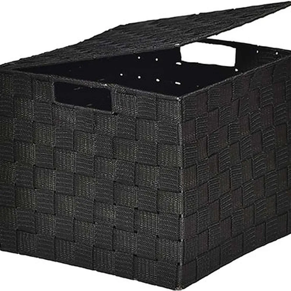 Rangements Deco|* Panier Carre Polyester Avec Couvercle Noir Taille L