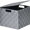 Rangements Deco|* Panier Carre Polyester Avec Couvercle Gris Taille M