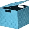 Rangements Deco|* Panier Carre Polyester Avec Couvercle Turquoise Taille M