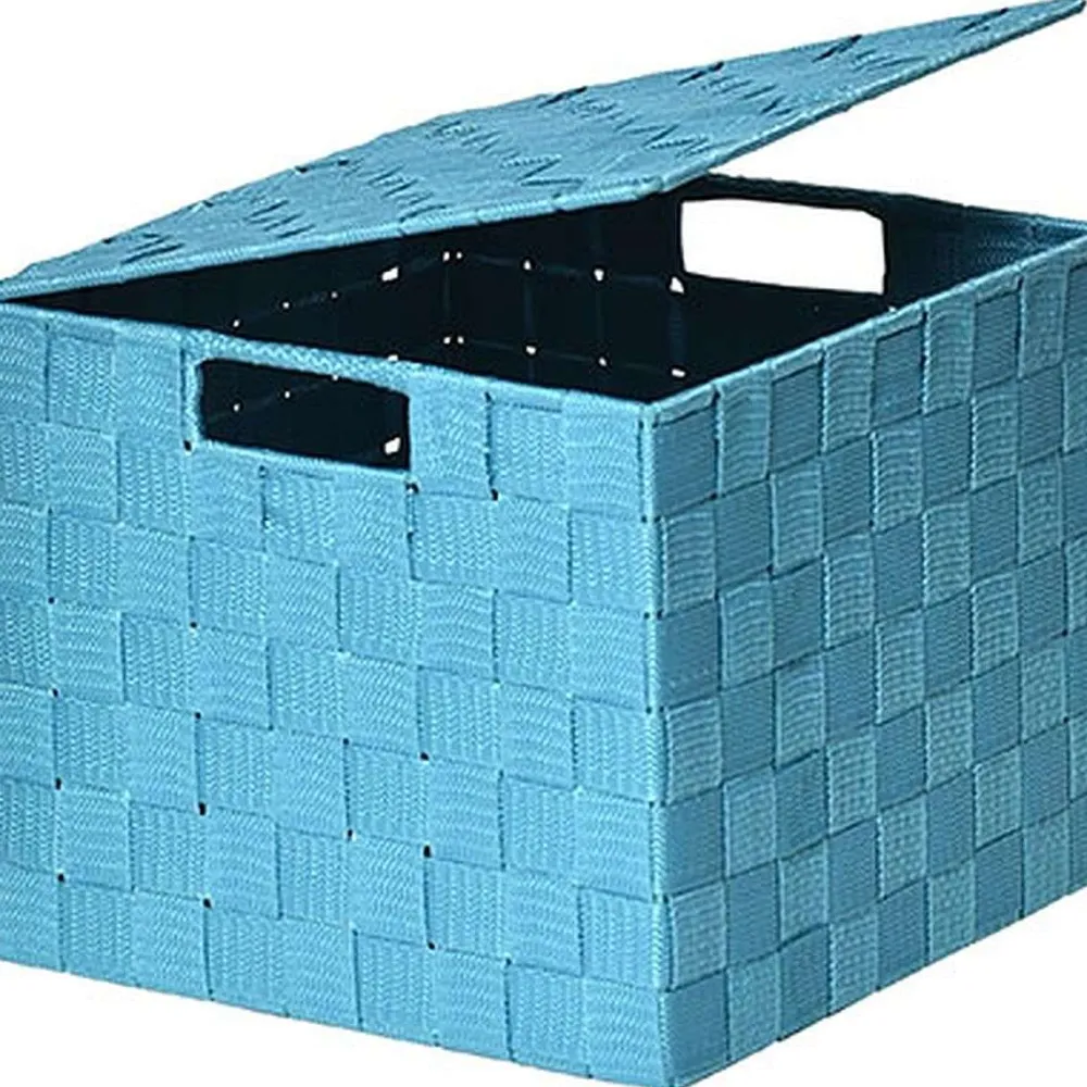 Rangements Deco|* Panier Carre Polyester Avec Couvercle Turquoise Taille M