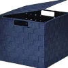 Rangements Deco|* Panier Carre Polyester Avec Couvercle Bleu Marine Taille L