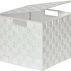 Rangements Deco|* Panier Carre Polyester Avec Couvercle Blanc Taille L