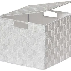 Rangements Deco|* Panier Carre Polyester Avec Couvercle Blanc Taille M