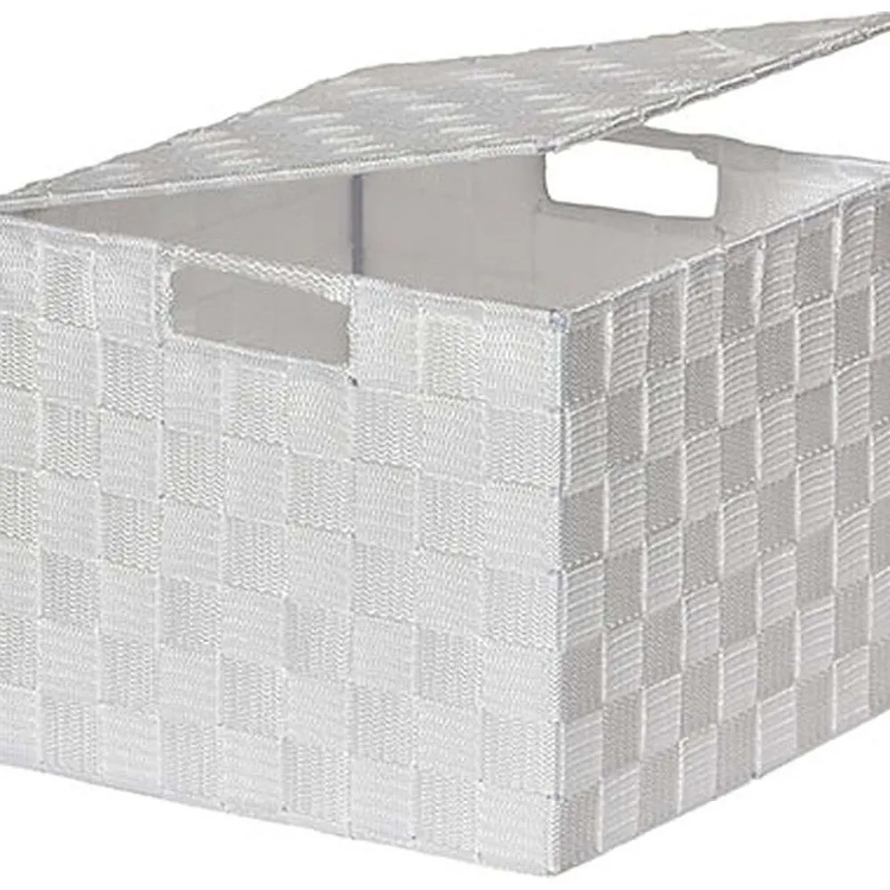 Rangements Deco|* Panier Carre Polyester Avec Couvercle Blanc Taille M