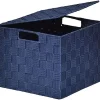 Rangements Deco|* Panier Carre Polyester Avec Couvercle Bleu Marine Taille M