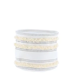 Rangement Salle De Bain|* Panier Coton Imprime Deco Franges Naturel 17X14Cm