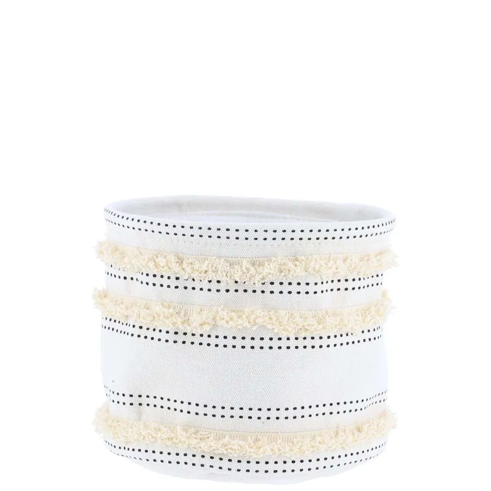 Rangement Salle De Bain|* Panier Coton Imprime Deco Franges Naturel 17X14Cm