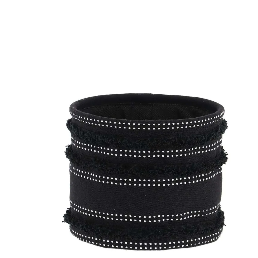 Rangement Salle De Bain|* Panier Coton Imprime Deco Franges Noir 17X14Cm