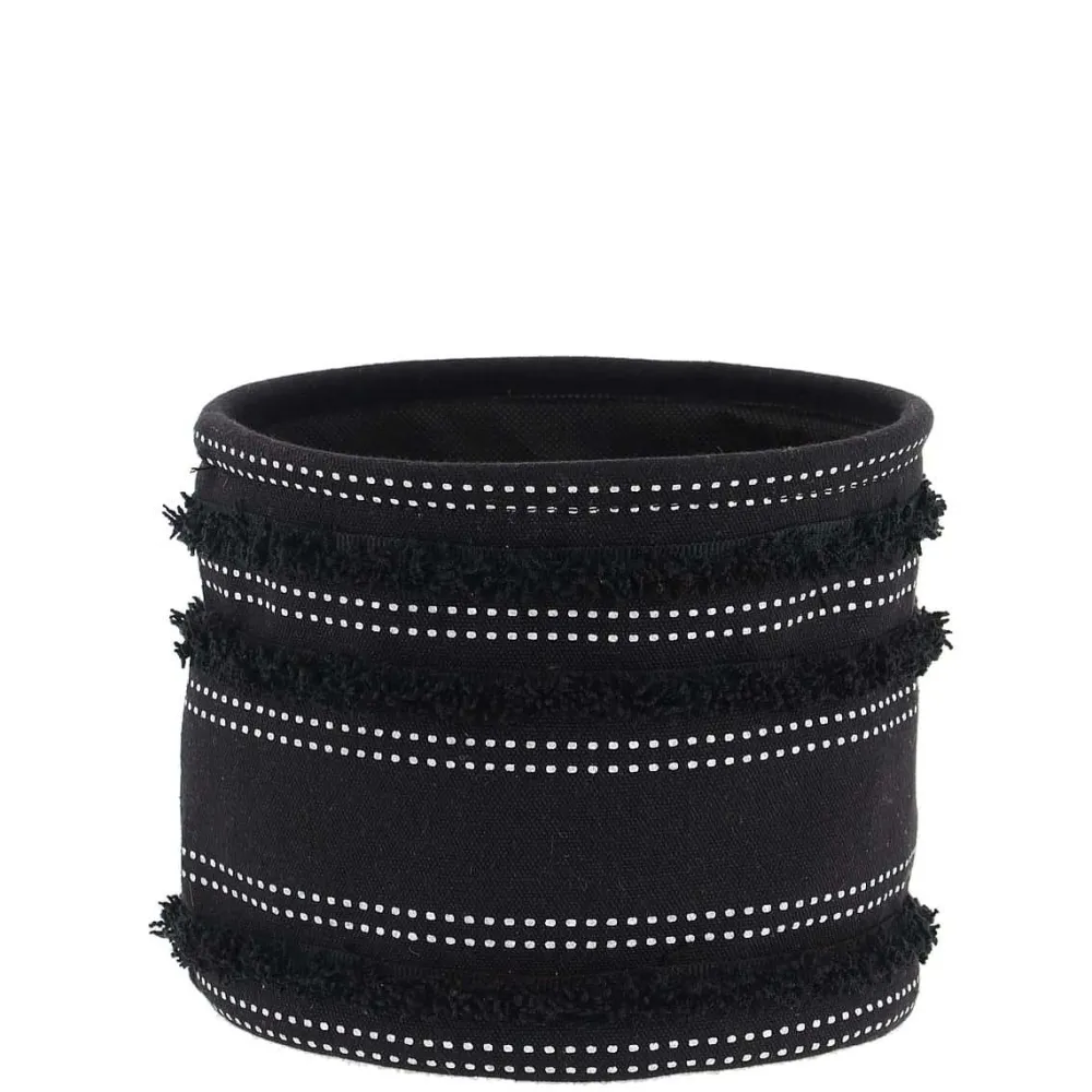Rangement Salle De Bain|* Panier Coton Imprime Deco Franges Noir 19X16Cm