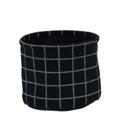 Rangement Salle De Bain|* Panier Coton Imprime Motif Carre Noir 15X12Cm