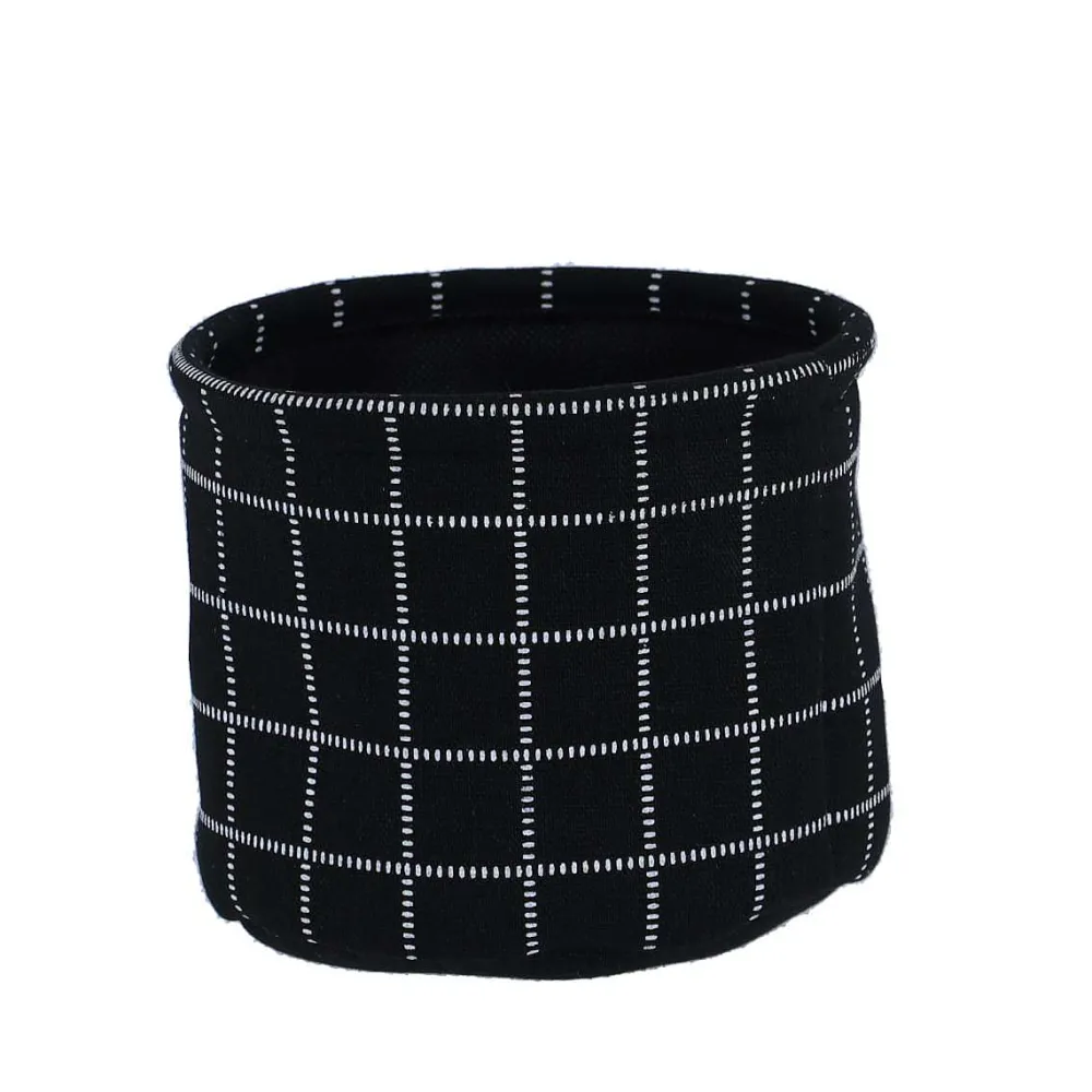 Rangement Salle De Bain|* Panier Coton Imprime Motif Carre Noir 15X12Cm