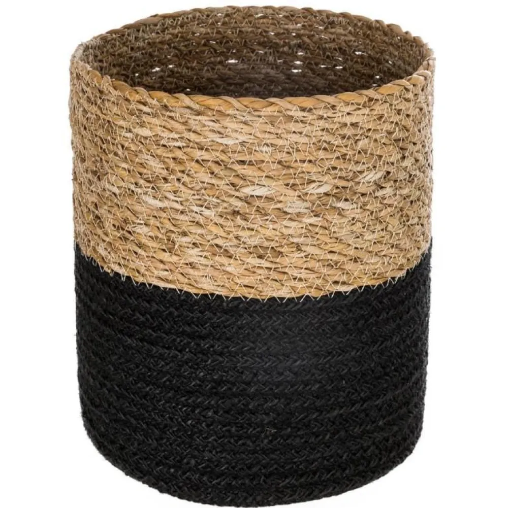 maxibazar Panier Jute Seagrass Noir D.24X24Cm- Paniers Et Cagettes