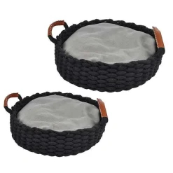 Couchage Et Transport|* Panier Rond Corde Anses D.40Xh10Cm Noir Coussin Amovible