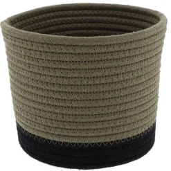 Rangement Salle De Bain|* Panier Rond Coton Kaki Noir D.19X16Cm